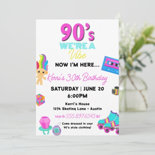 90年代の誕生日パーティー招待レトロ30歳の誕生日 招待状 (スタンド正面)