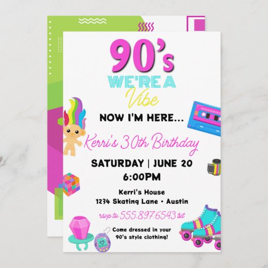 90年代の誕生日パーティー招待レトロ30歳の誕生日 招待状 (正面/裏面)