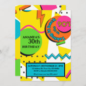 90年代の誕生日パーティー、明るいカラフルと 招待状 (正面/裏面)