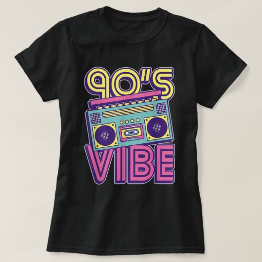 90年代の雰囲気 レトロブームボックス ネオン調デザイン Tシャツ (デザイン正面)