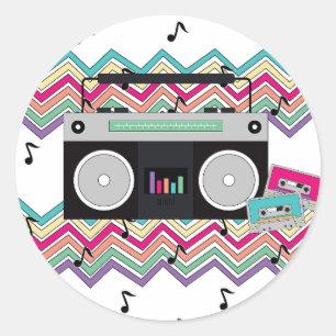 90年代の音楽をテーマにした誕生日パーティーのシール ラウンドシール