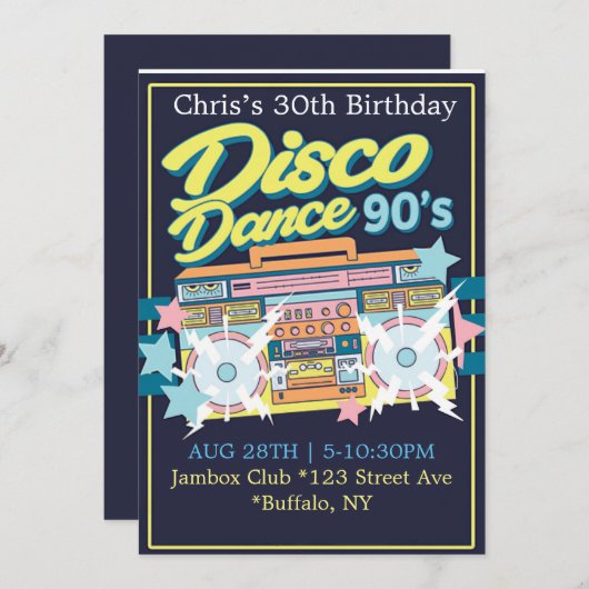 90年代の音楽誕生日パーティー 招待状 (正面/裏面)