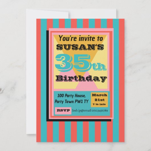 90年代の90年代のパーティー1990テーマに戻る 招待状 (正面)