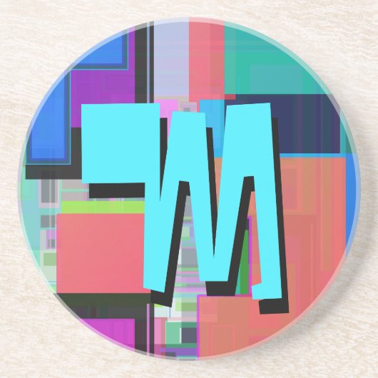 90年代インスパイア幾何カラフルモノグラム コースター (正面)