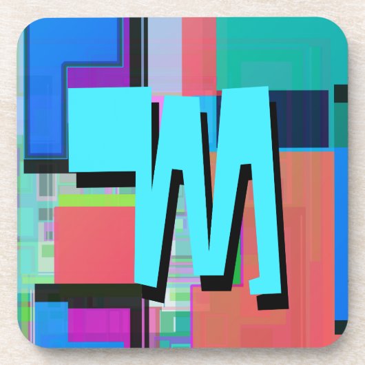 90年代インスパイア幾何カラフルモノグラム コースター (正面)