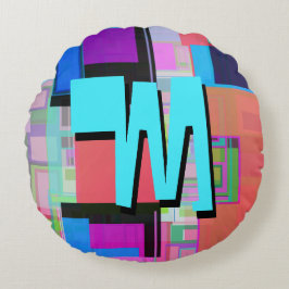 90年代インスパイア幾何カラフルモノグラム ラウンドクッション