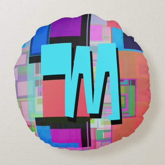 90年代インスパイア幾何カラフルモノグラム ラウンドクッション (裏面)