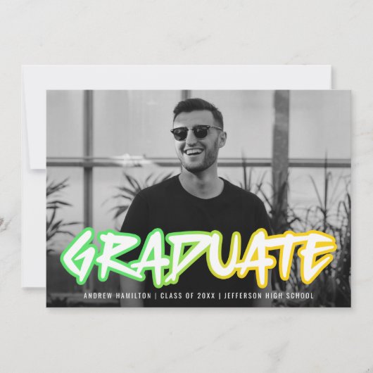 90年代カラフルレトロタイポグラフィ写真卒業 案内状 (正面)