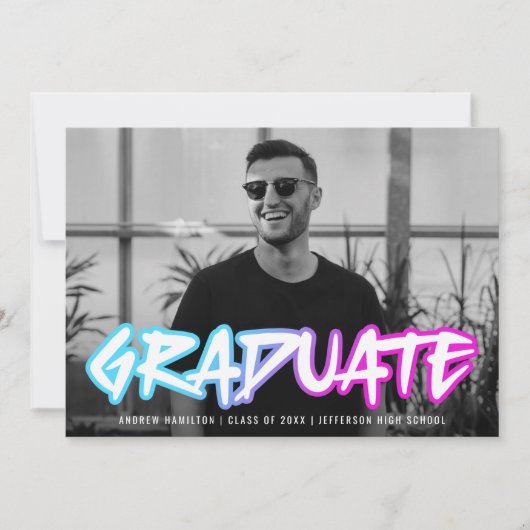 90年代カラフルレトロタイポグラフィ写真卒業 案内状 (正面)