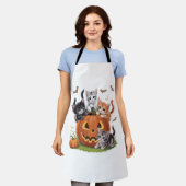 90年代キャットパンプキンハロウィーンフローラ不気味シーズン エプロン (着用した状態)