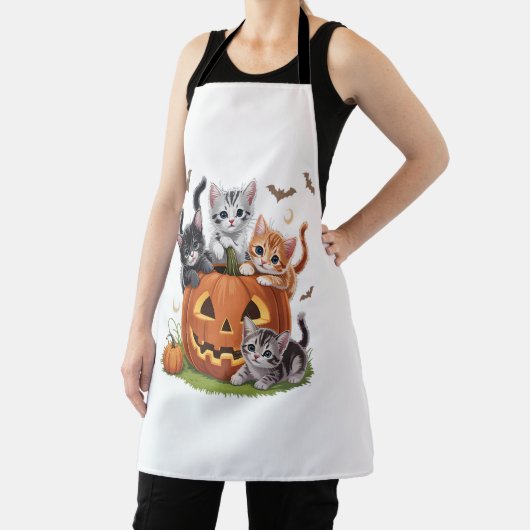 90年代キャットパンプキンハロウィーンフローラ不気味シーズン エプロン (インサイチュ)