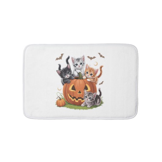 90年代キャットパンプキンハロウィーンフローラ不気味シーズン バスマット (正面)