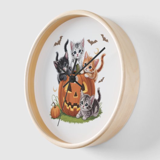 90年代キャットパンプキンハロウィーンフローラ不気味シーズン 壁時計 (傾斜)