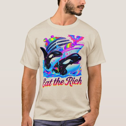 90年代シャチ 鯨 動物 ヨット Tシャツ Eat The Rich Whale (正面)