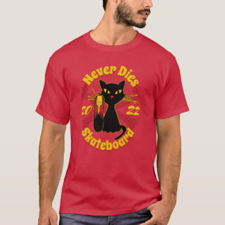 90年代スケボー猫 スケボーネバー ダイ ファミリー Tシャツ