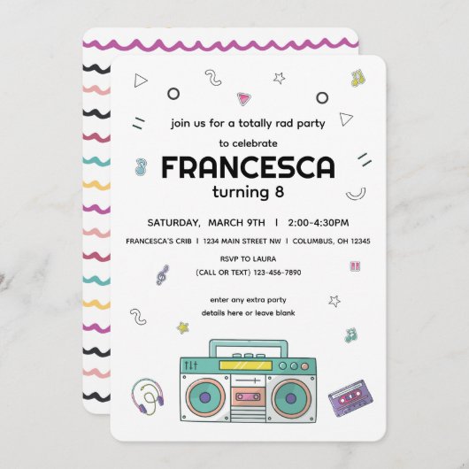 90年代トータル素晴らしいテーマ誕生日 招待状 (正面/裏面)