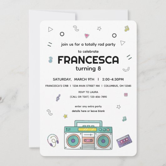 90年代トータル素晴らしいテーマ誕生日 招待状 (正面)