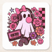 90年代バブルガム風レトロな幽霊ガールハロウィン スクエアペーパーコースター (正面)
