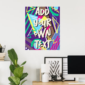 90年代パターン、90年代レトロ幾何学緑バイオレット ポスター