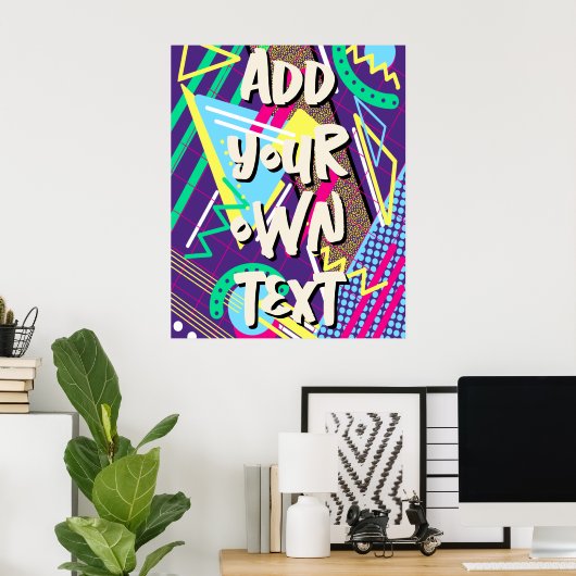 90年代パターン、90年代レトロ幾何学緑バイオレット ポスター (ホームオフィス)