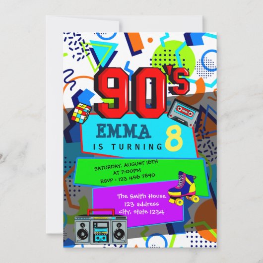 90年代パーティーへの招待 招待状 (正面)
