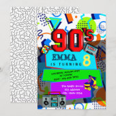 90年代パーティーへの招待 招待状 (正面/裏面)