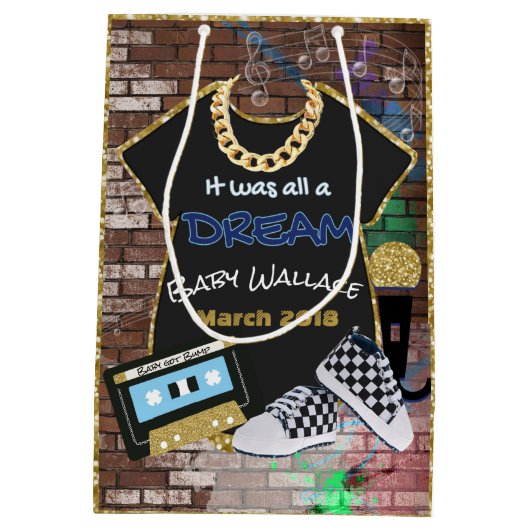 90年代ヒップホップのアーバンベビーシャワー抱き枕 ミディアムペーパーバッグ (裏面)