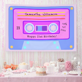 90年代ピンクブルーパステルカセット21歳の誕生日パーティー 横断幕