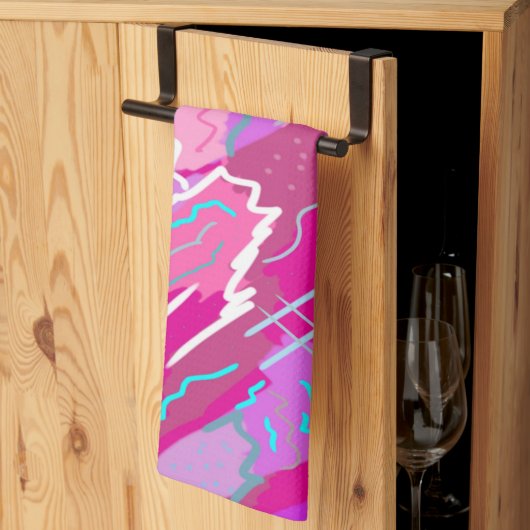 90年代マゼンダポップ・アートのンのノスタルジアアート キッチンタオル (三つ折り)