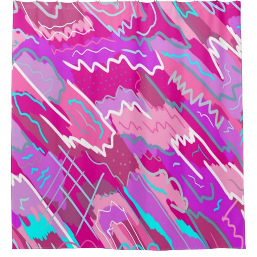 90年代マゼンダポップ・アートのンのノスタルジアアート シャワーカーテン (正面)