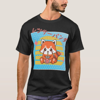 90年代レトロかわいいレッドパンダドリンクバブルテレビシリーズ Tシャツ