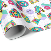 90年代レトロなファンキーなネオングローカセットテープ誕生日 ラッピングペーパー (ロールコーナー)