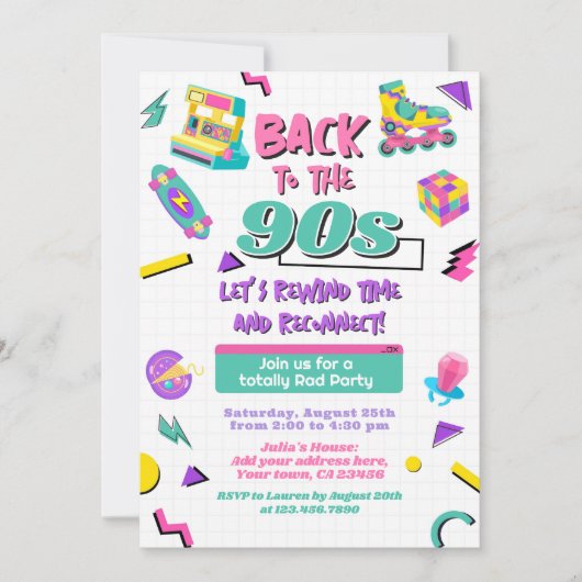 90年代レトロな同窓会招待状 招待状 (正面)