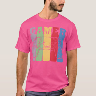 90年代レトロカラーストライプのゲーマーゲームコントローラー fri tシャツ