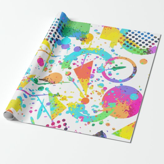 90年代レトロネオン柄デザインギフトラッピング紙 ラッピングペーパー (アンロールド)