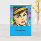 90年代レトロポップアートの肖像画 ヴィンテージなノスタルジー カード (黄色い花)