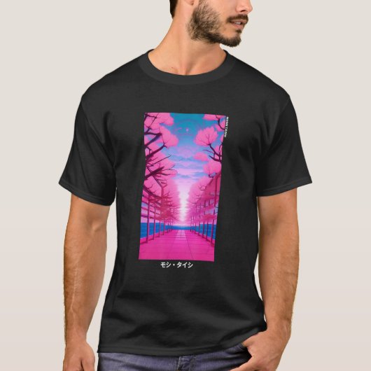 90年代レトロ日本ベポアウェーブ 桜美学 Tシャツ (正面)