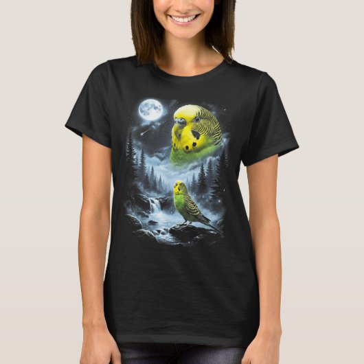 90年代レトロ 鳥 インコ 月に吠える Tシャツ (正面)