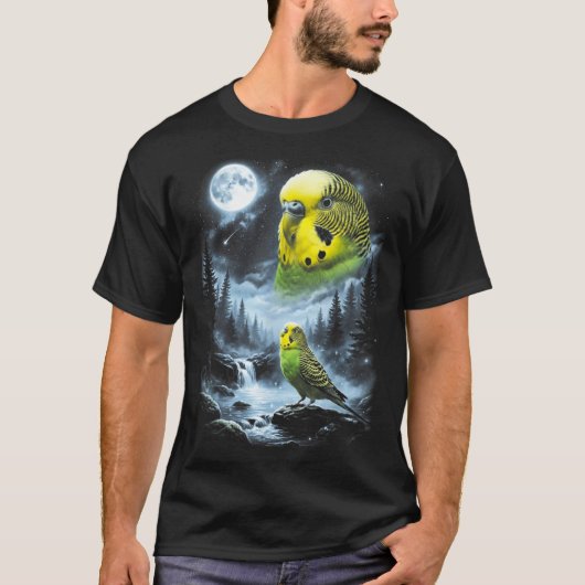90年代レトロ 鳥 セキセイインコ 月に吠える Tシャツ (正面)