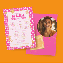 90年代名門私立校風のピンクスローバックバースデーパーティー 招待状