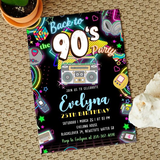 90年代80年代の誕生日パーティーへの招待に戻る 招待状