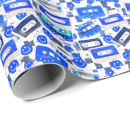 90年代 カセットテープ & スマイリー包装紙 - 逆転 ラッピングペーパー (ロールコーナー)