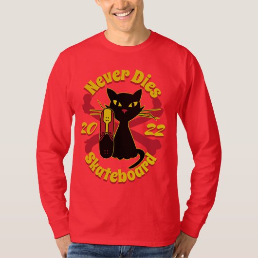 90年代,スケートボード猫,スケートボードは決して死なない Tシャツ (正面)