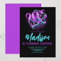 90年代 ローラースケート テーマの誕生日パーティー招待状