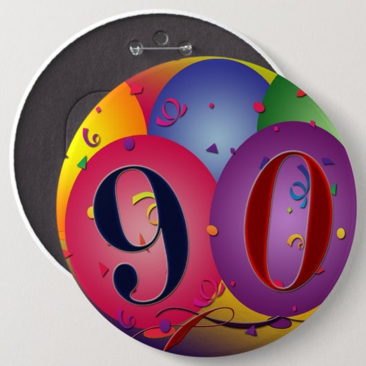 90年! カスタマイズ誕生日の気球ボタン- 缶バッジ (正面&裏面)