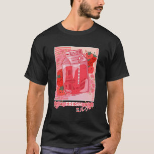 90日本のSかわいいいちごミルクシェイク Tシャツ