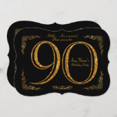 90日,誕生会90日,ギャツビー,ブ素晴らしラック&金ゴールド 招待状 (正面/裏面)