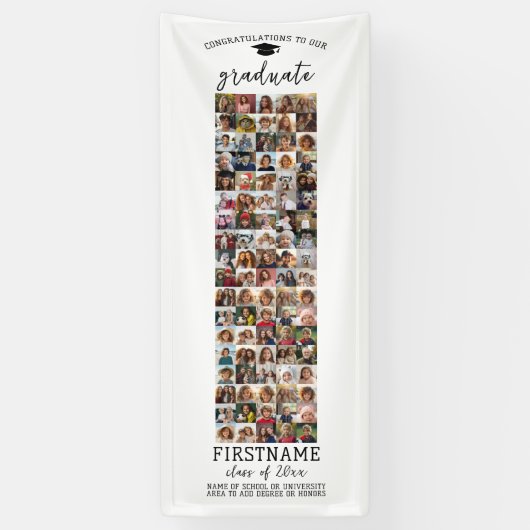 90枚の写真コラージュ 卒業式 モダン ミニマル ホワイト 横断幕 (縦)