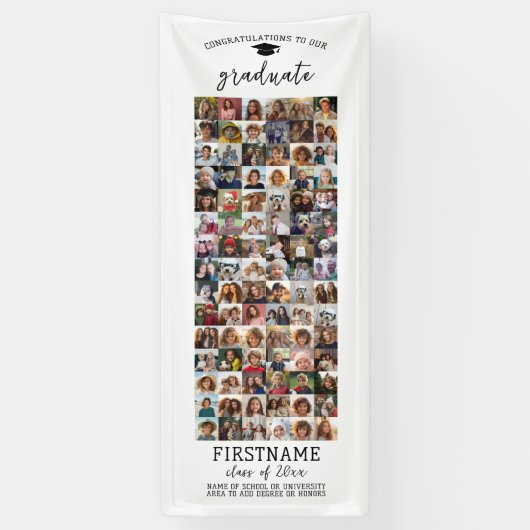 90枚写真コラージュ 卒業式 現代的 ミニマル 白 横断幕 (縦)