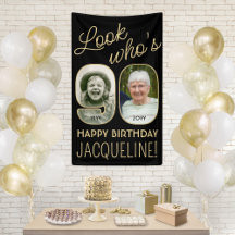 90歳おめでとう ブラック＆ゴールド 2枚の写真 誕生日パーティー